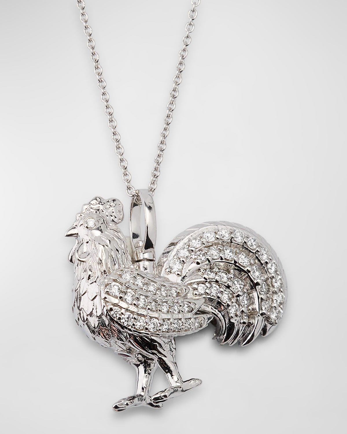 18K White Gold Tiny Treasures Diamond Rooster Pendant Necklace