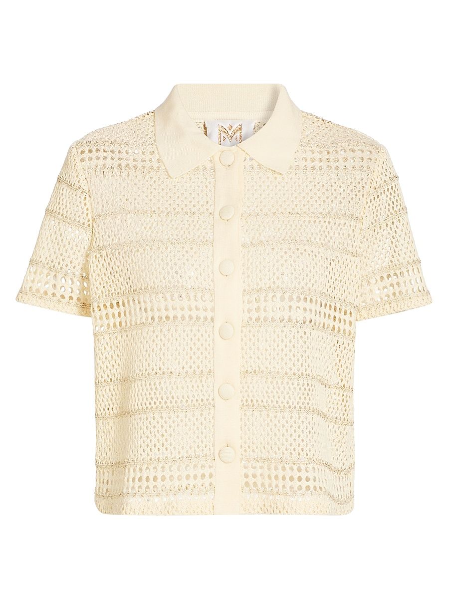 Women's Crochet Knit Short-Sleeve Shirt - Gold Multi - Size Large