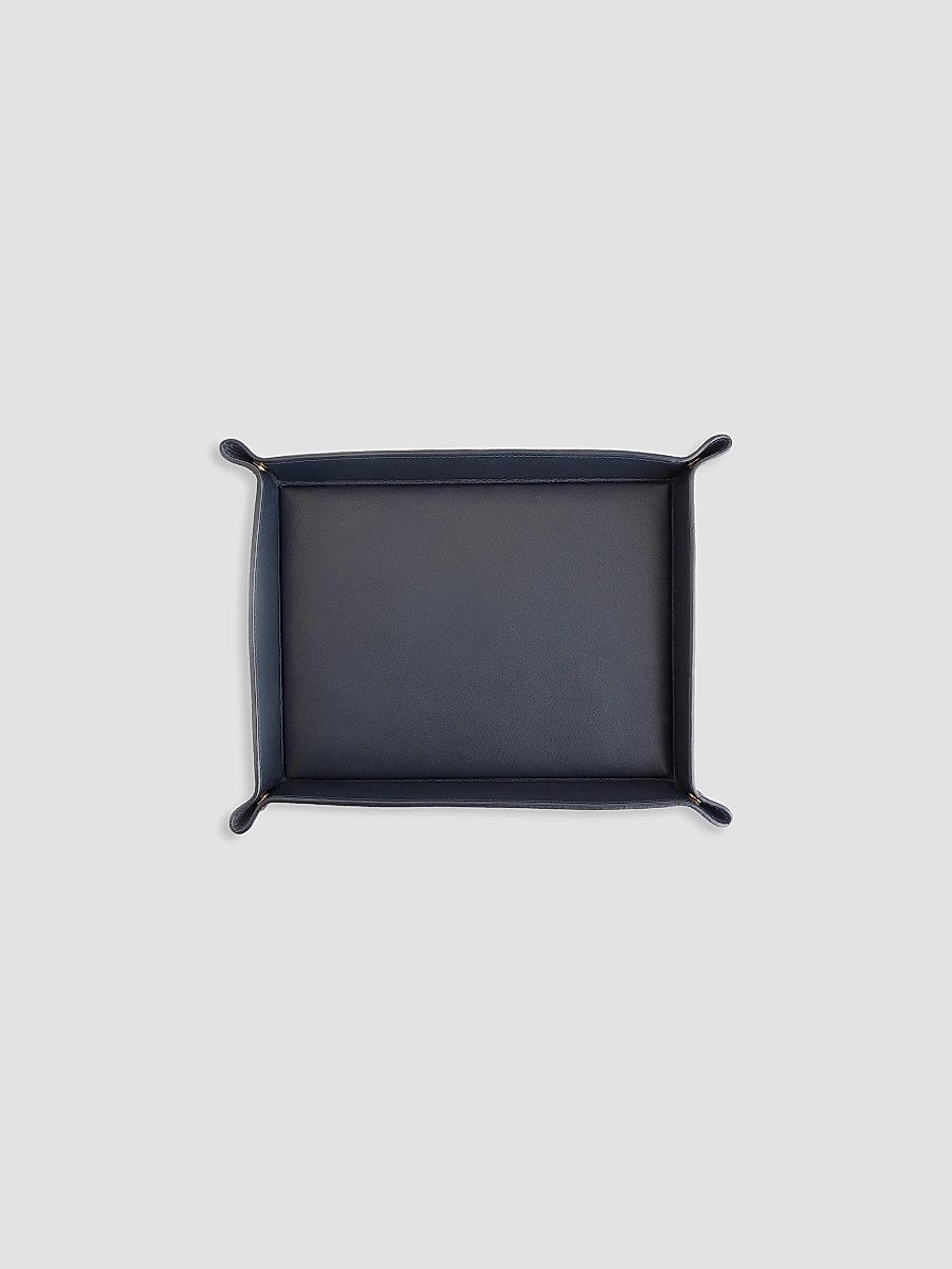 Royce New York Large Leather Catchall Valet Tray - Navy Blue
