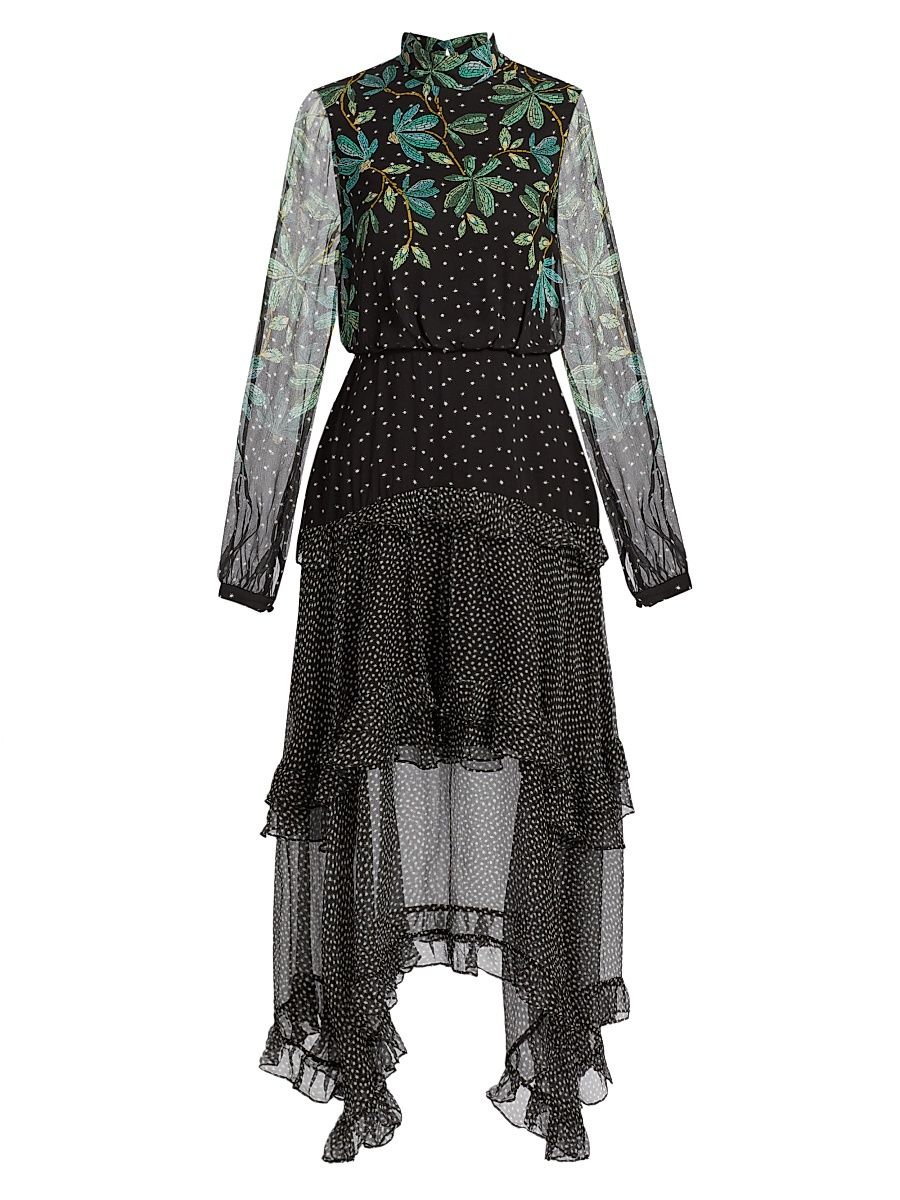 Women's Paw25 Jolie Floral Silk Midi-Dress - Pelta Garden - Size 2