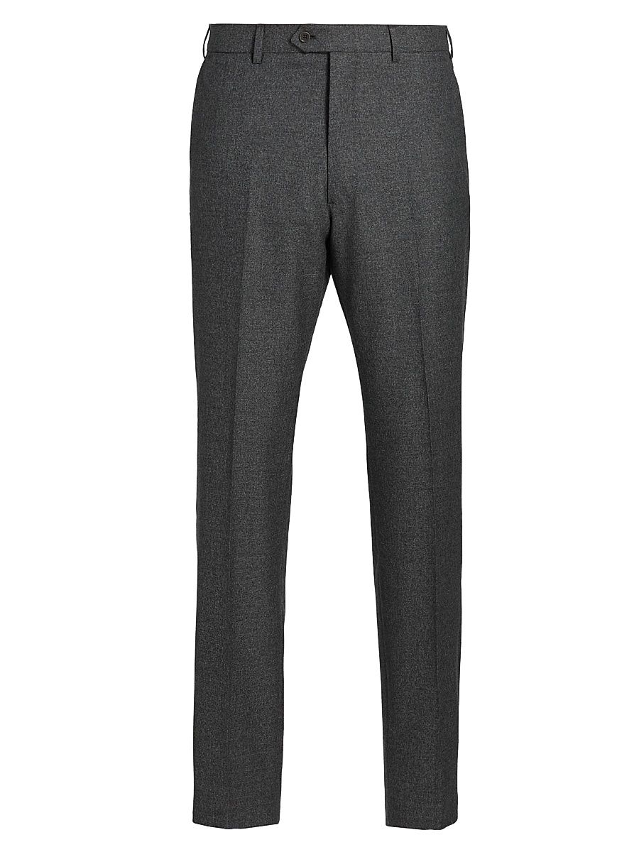 Men's Flat Front Wool-Cotton Trousers - Solid Dark Grey - Size 38