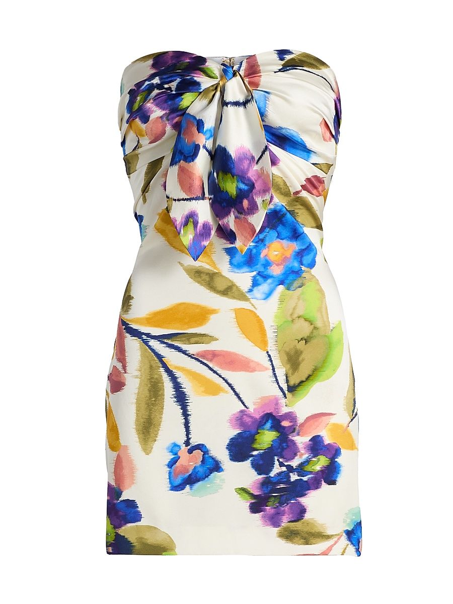 Women's Orion Strapless Satin Minidress - Ivory Floral Silk - Size 8