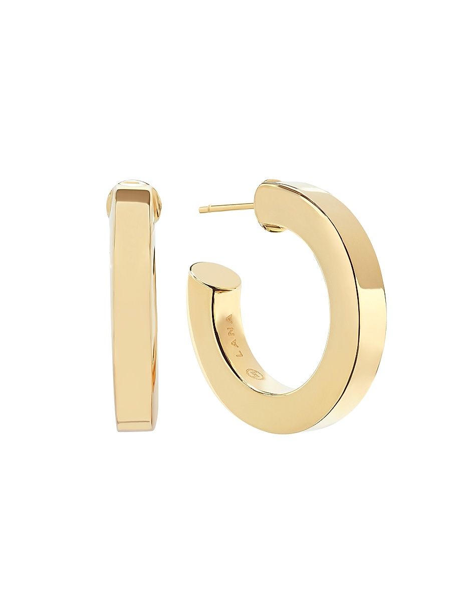 Women's 14K Yellow Gold Squared Hollow Hoop Earrings - Yellow Gold