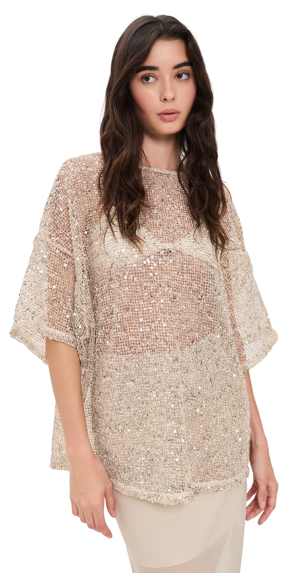 VRG GRL Arden Sequin Top Cream M