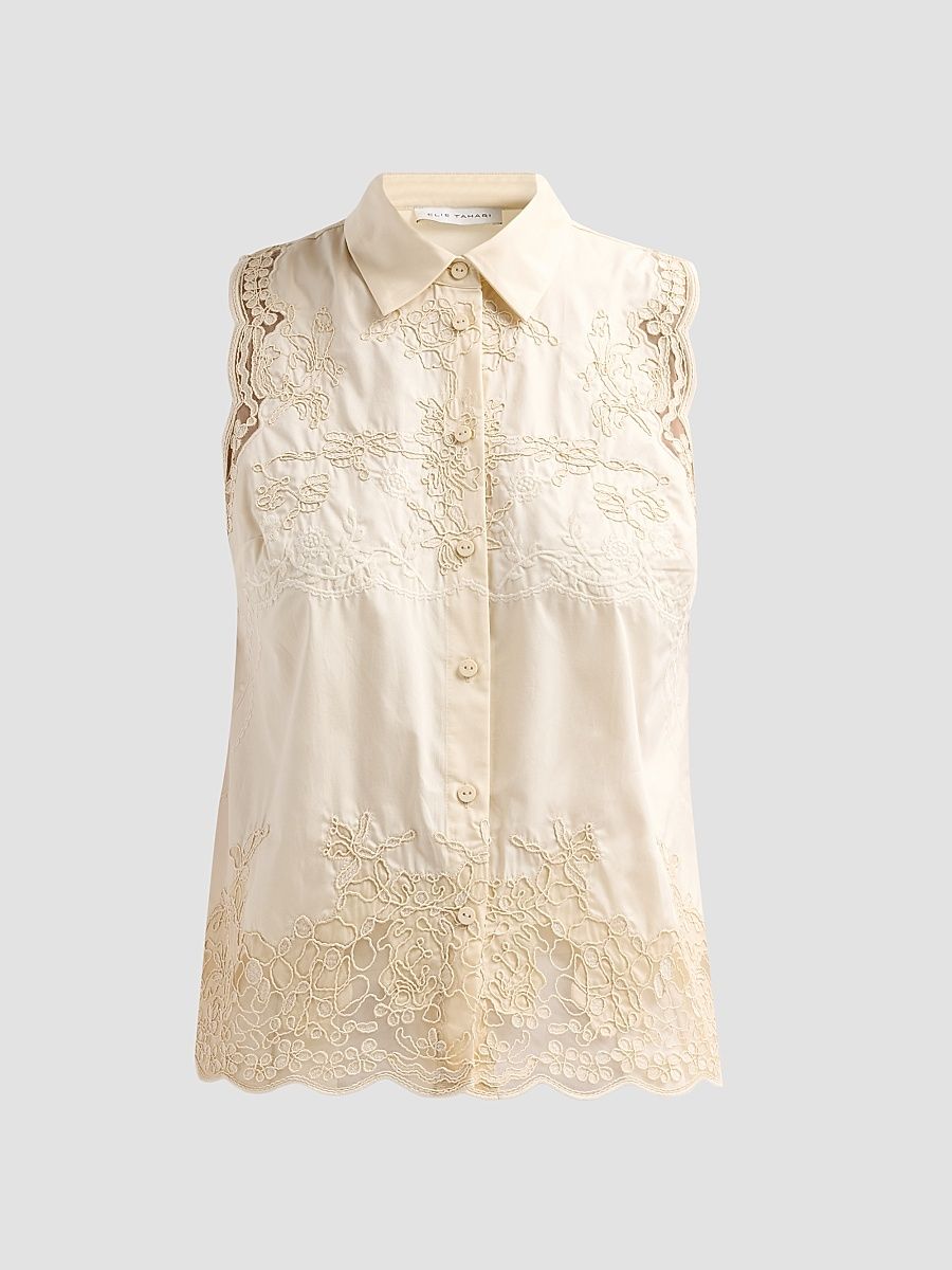 Women's July The Ivy Embroidered Cotton Lace Blouse - Champagne - Size XL