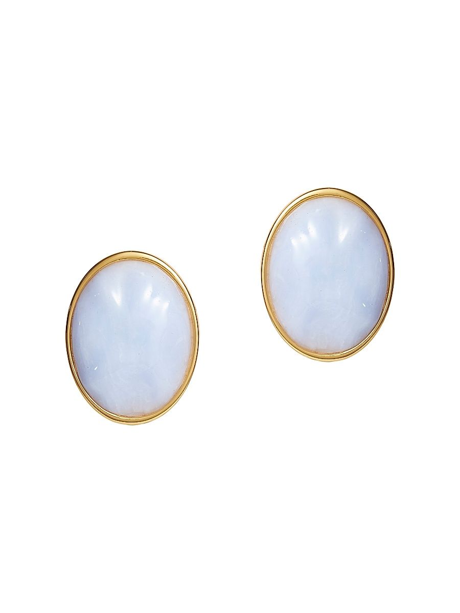 Women's Reflection 14K-Gold-Plated & Resin Button Earrings - Blue Lace Agate
