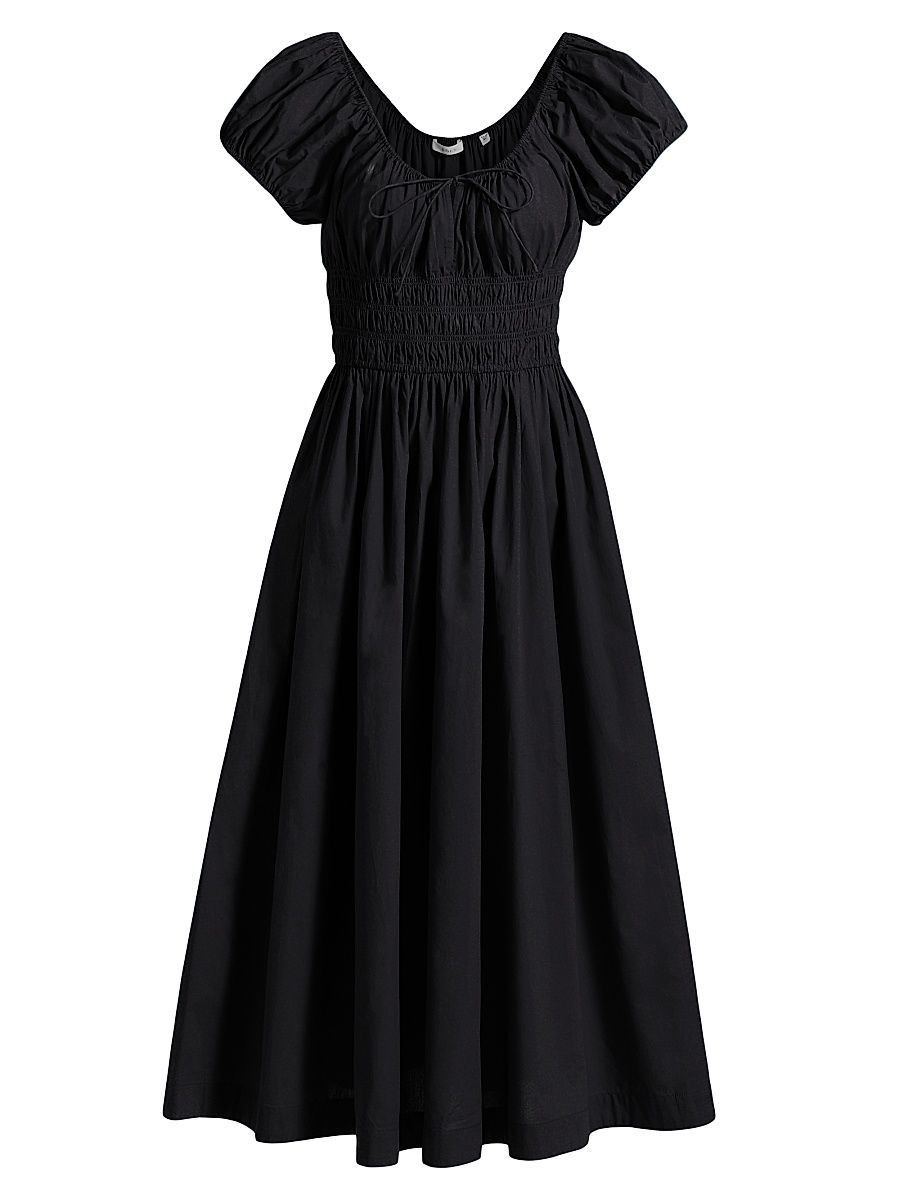 Women's Quinn Cotton Shirred Midi-Dress - Black - Size XS