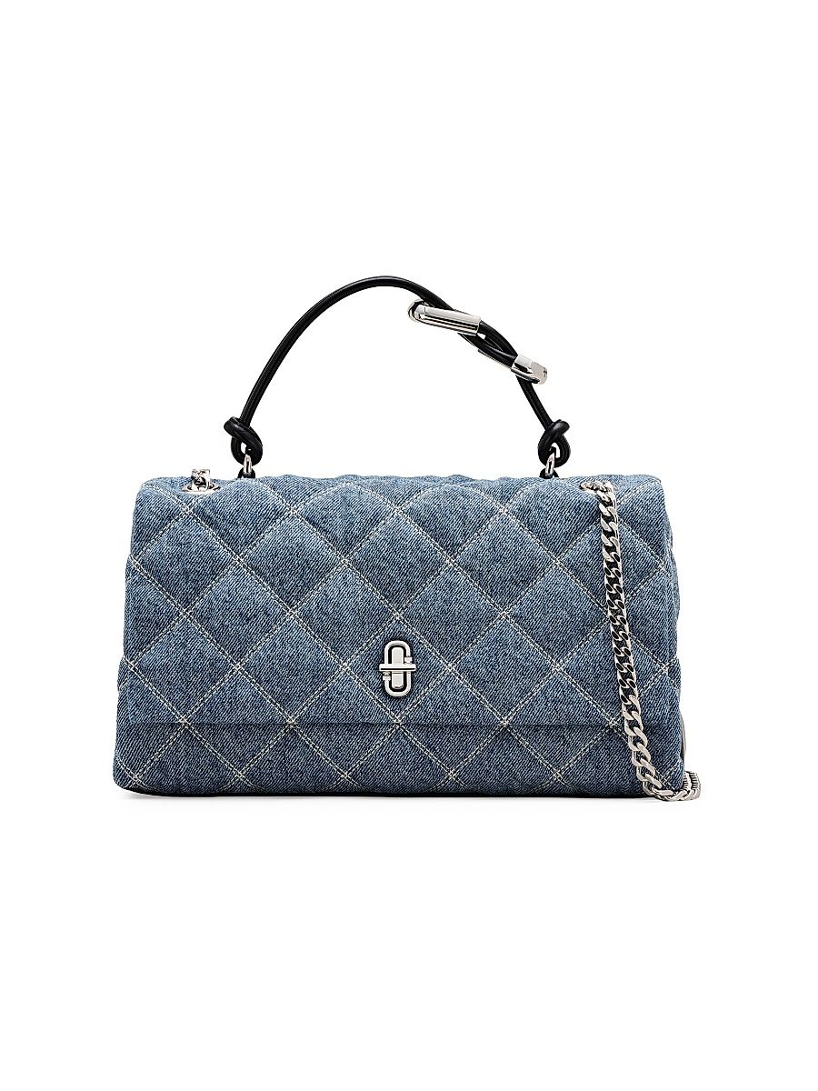 Women's The Dual Chain Denim Quilted Shoulder Bag - Light Wash Indigo