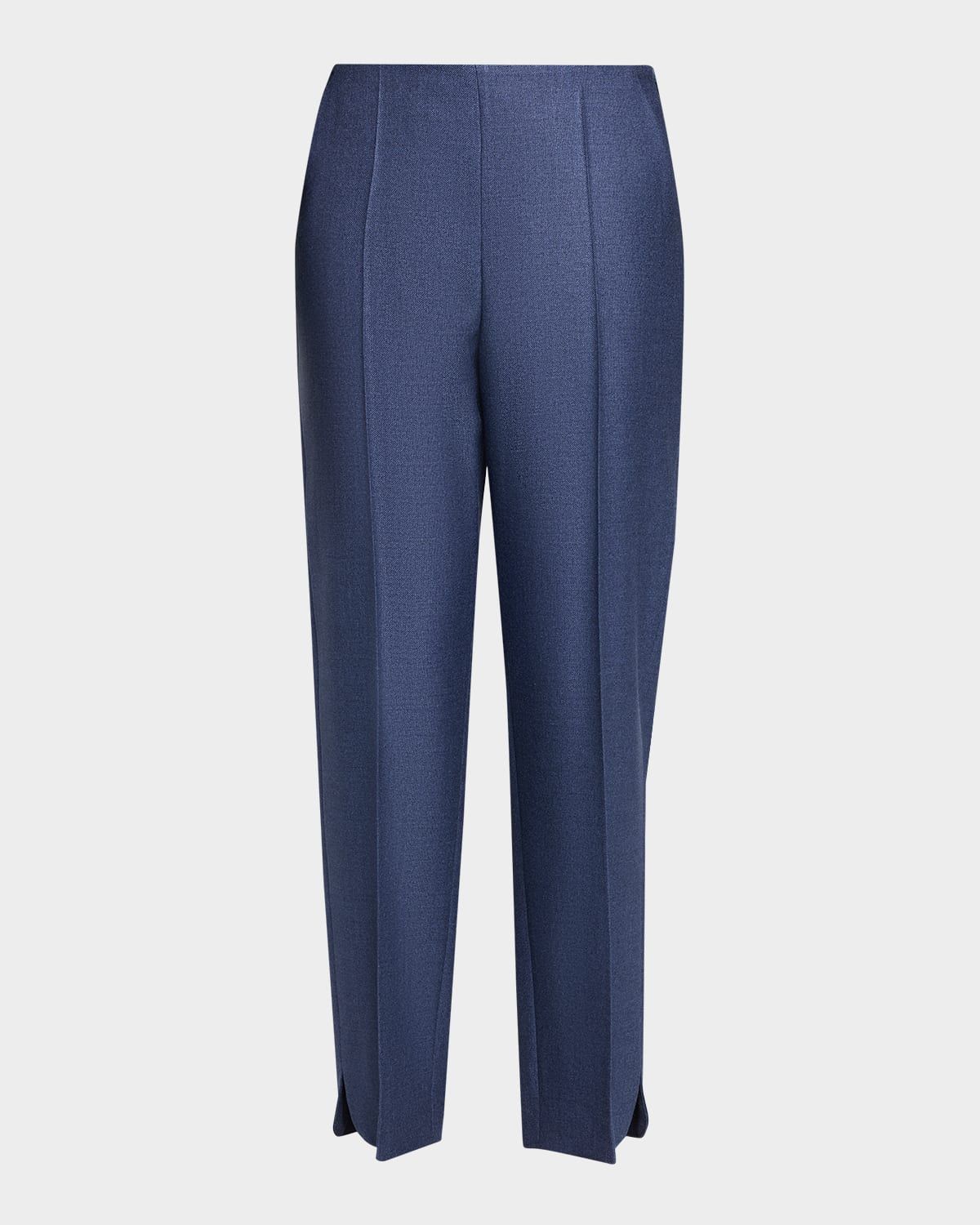 Silk Straight-Leg Ankle Slit Trousers