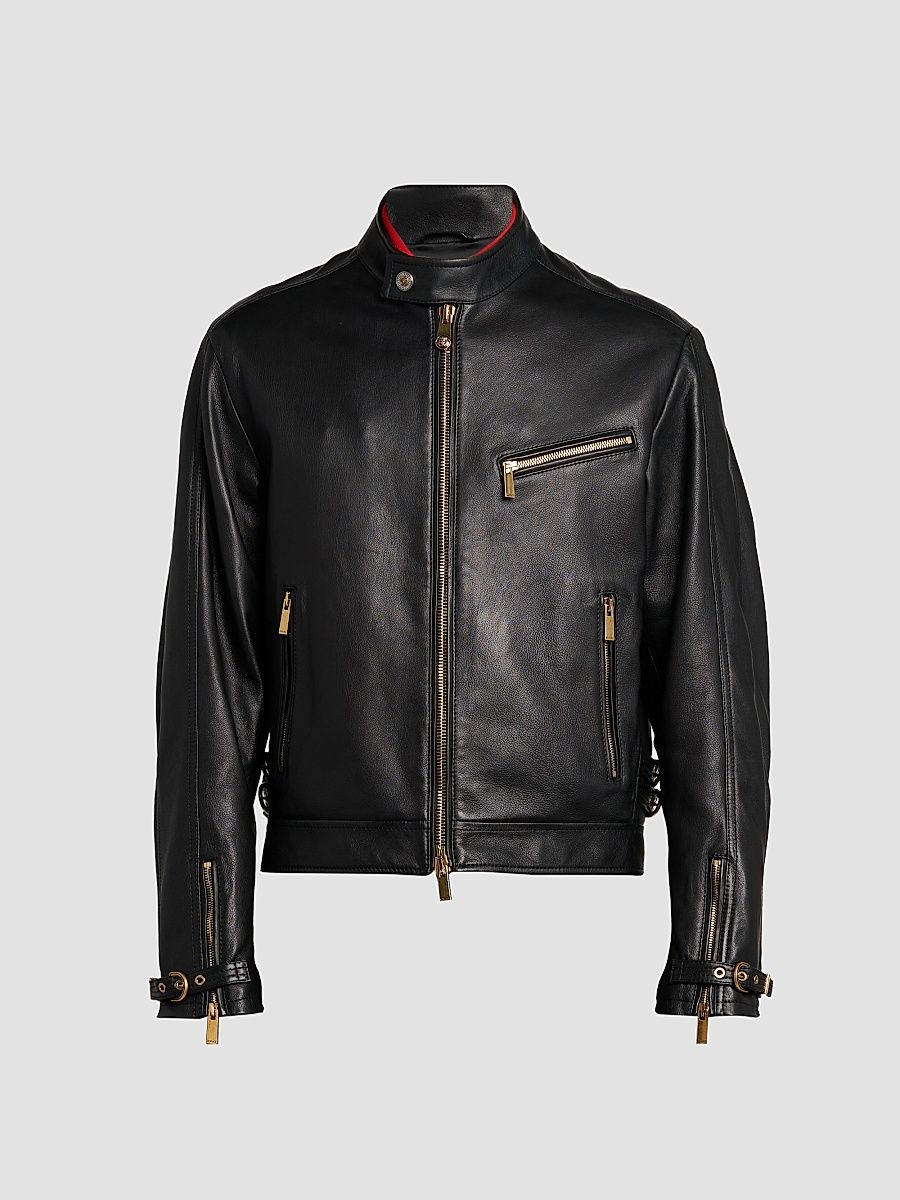 Versace Men's Leather Moto Jacket - Black - Size 42