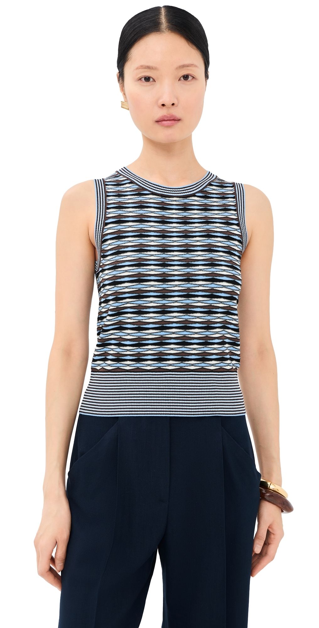 Veronica Beard Cropped Jerrel Knit Tank Blue Jay Multi M