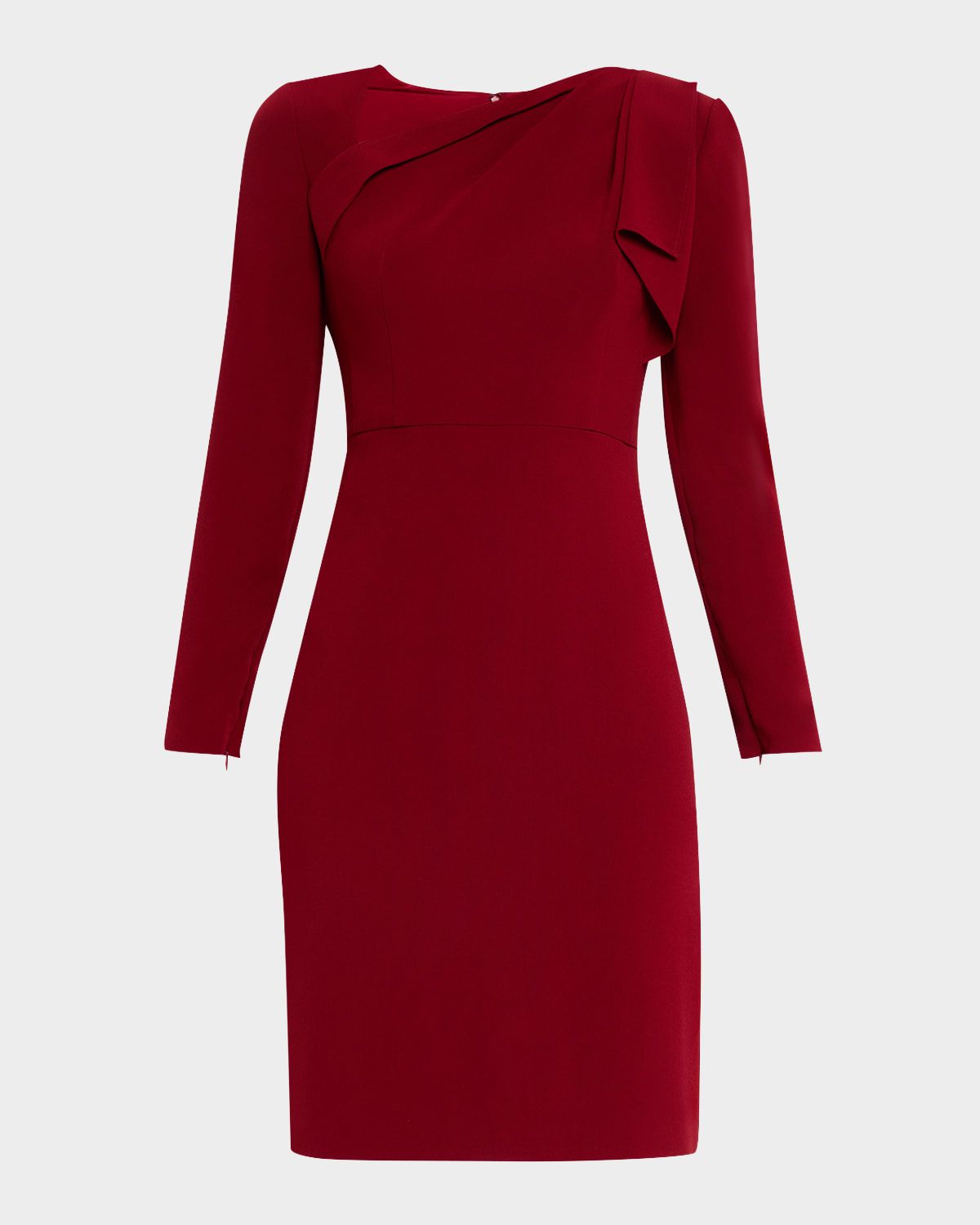 Shoulder-Drape Long-Sleeve Light Cady Dress