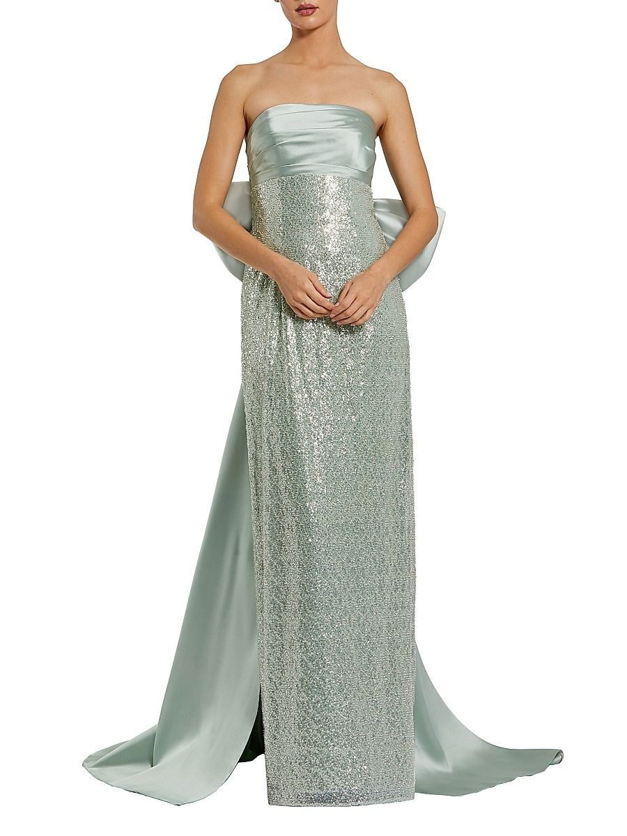Women's Embellished Bow Strapless Gown - Sage - Size 12