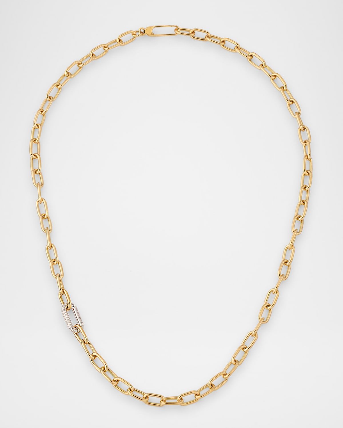 18K Gold Paperclip Necklace with Diamonds