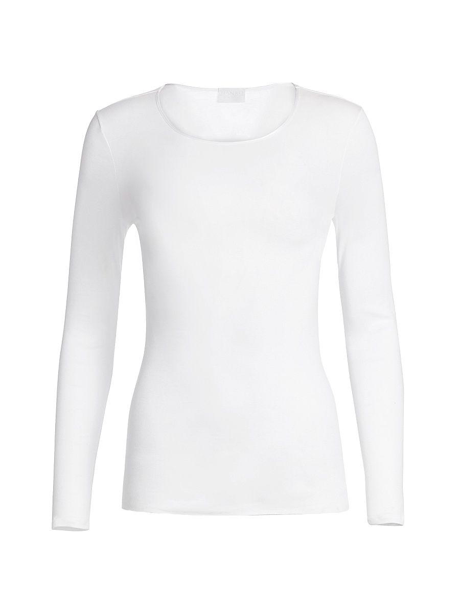 Women's Cotton Seamless Long-Sleeve Top - White - Size Large
