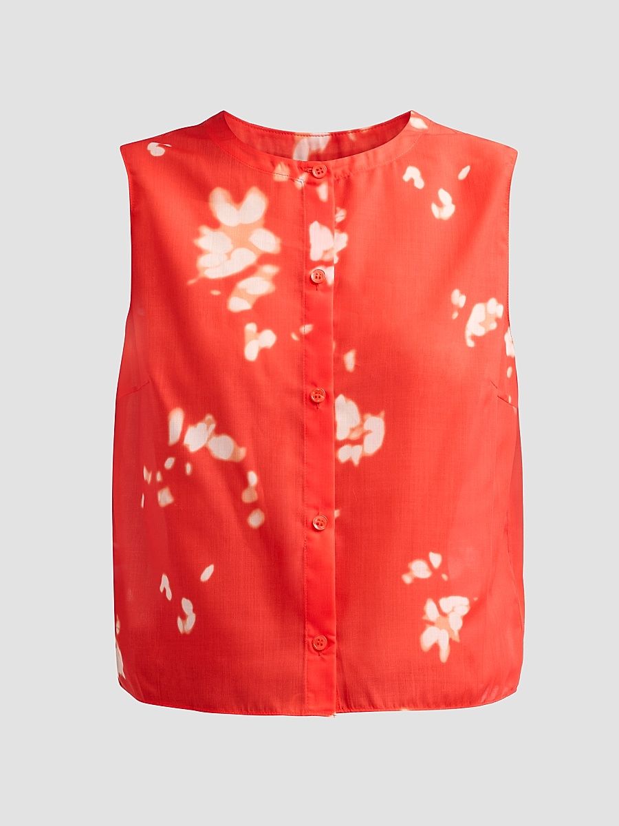 Women's Shadow Floral Sleeveless Shirt - Poppy Multi - Size XL