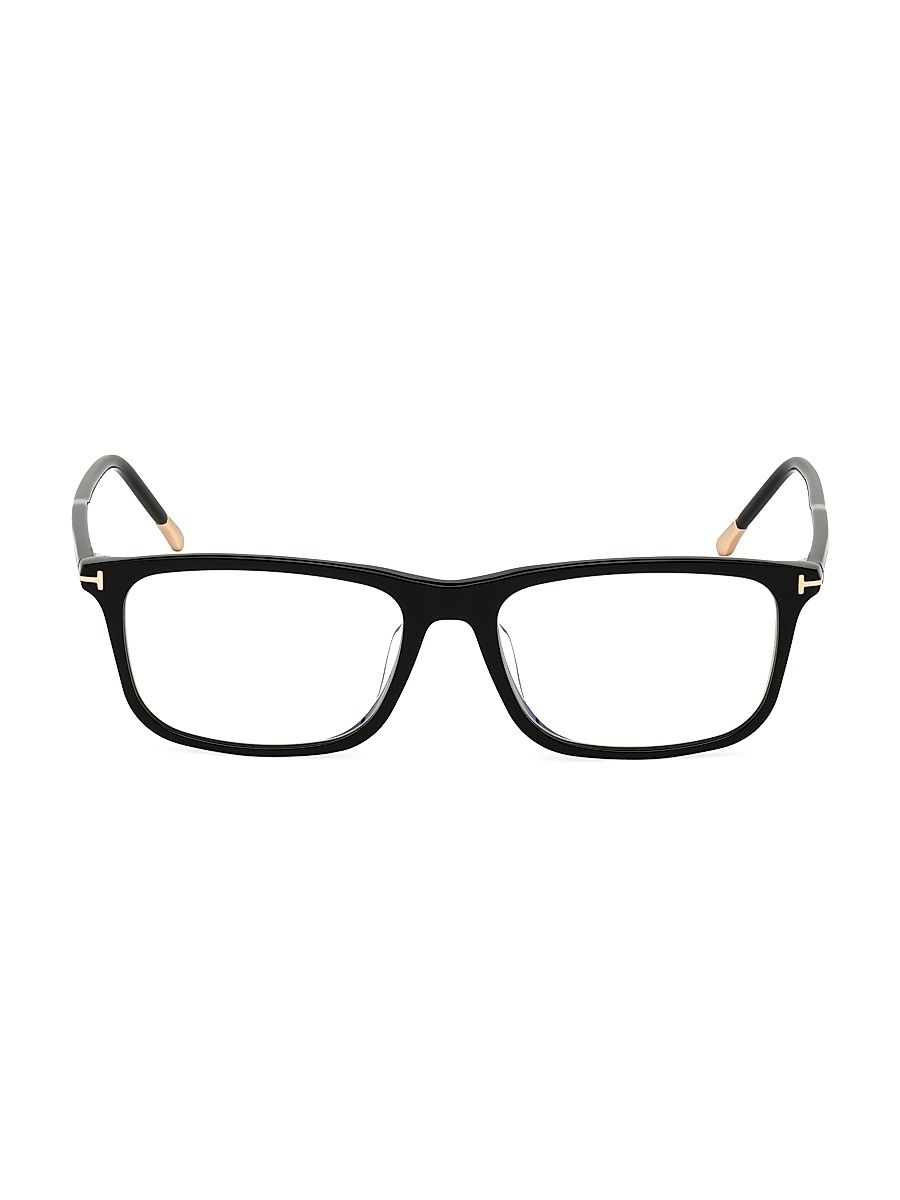 Men's 57MM Rectangle Optical Glasses - Black