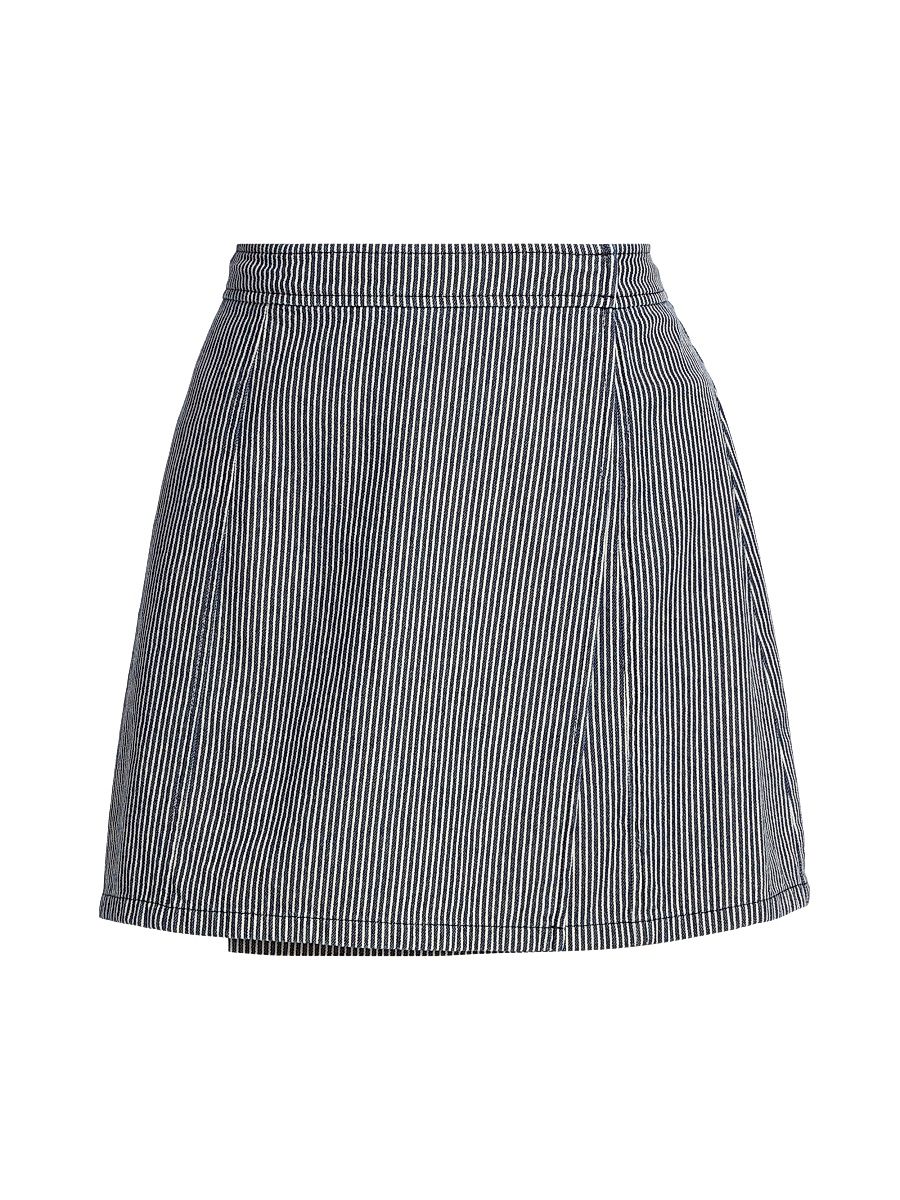 Women's Striped Wrap-Front Miniskirt - Naval Blue Combo - Size 4