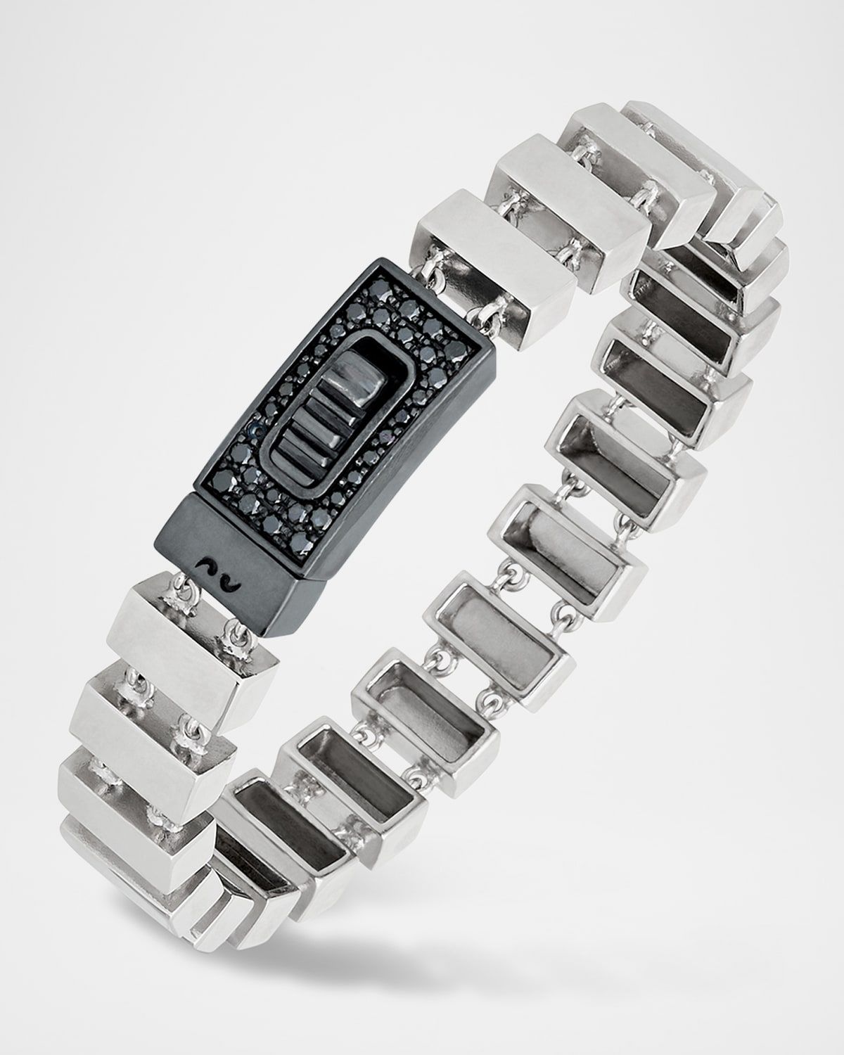 Men & apos;s Glaidator Thin Track Bracelet in High Polish Silver with Black Diamonds