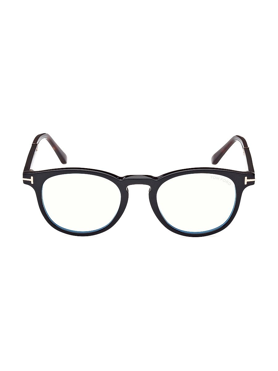 Men's 49MM Blue-Block Optical Round Glasses - Black