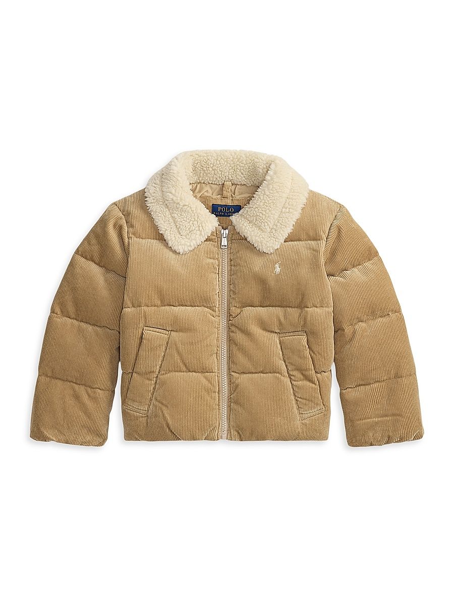 Little Girl's & Girl's Cotton Corduroy Puffer Jacket - Vintage Khaki - Size 7