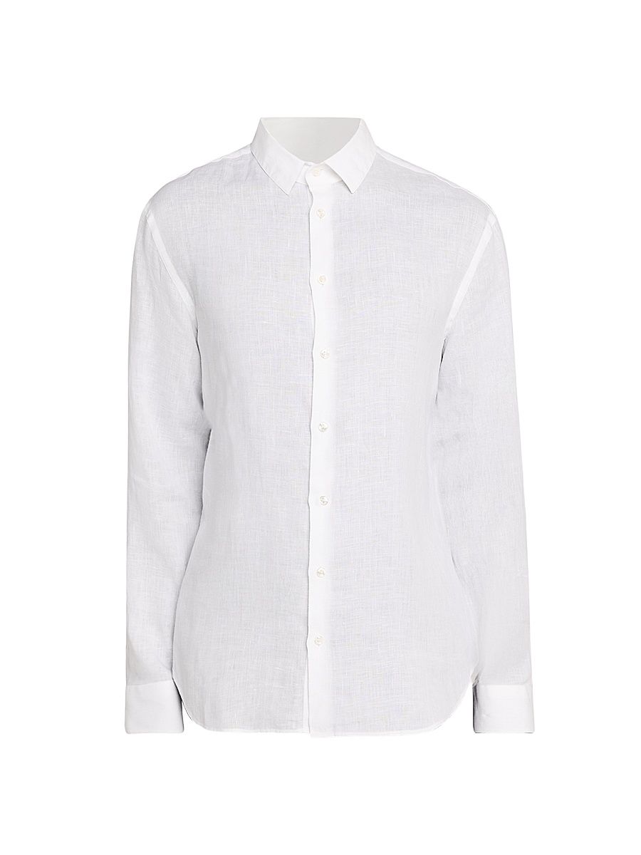 Men's Linen Button-Front Sport Shirt - White - Size 17.5