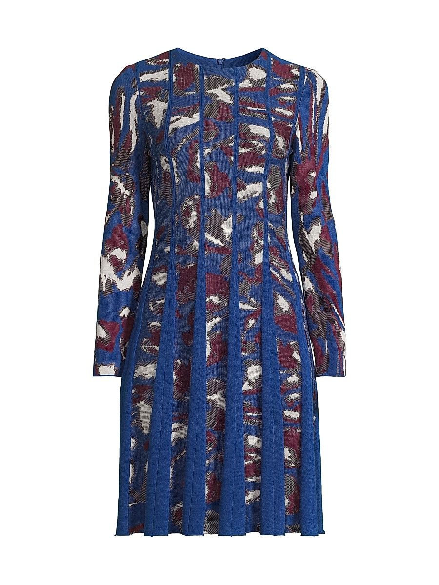 Women's Abstract Print Knit A-Line Minidress - Lazuli Blue - Size XXL