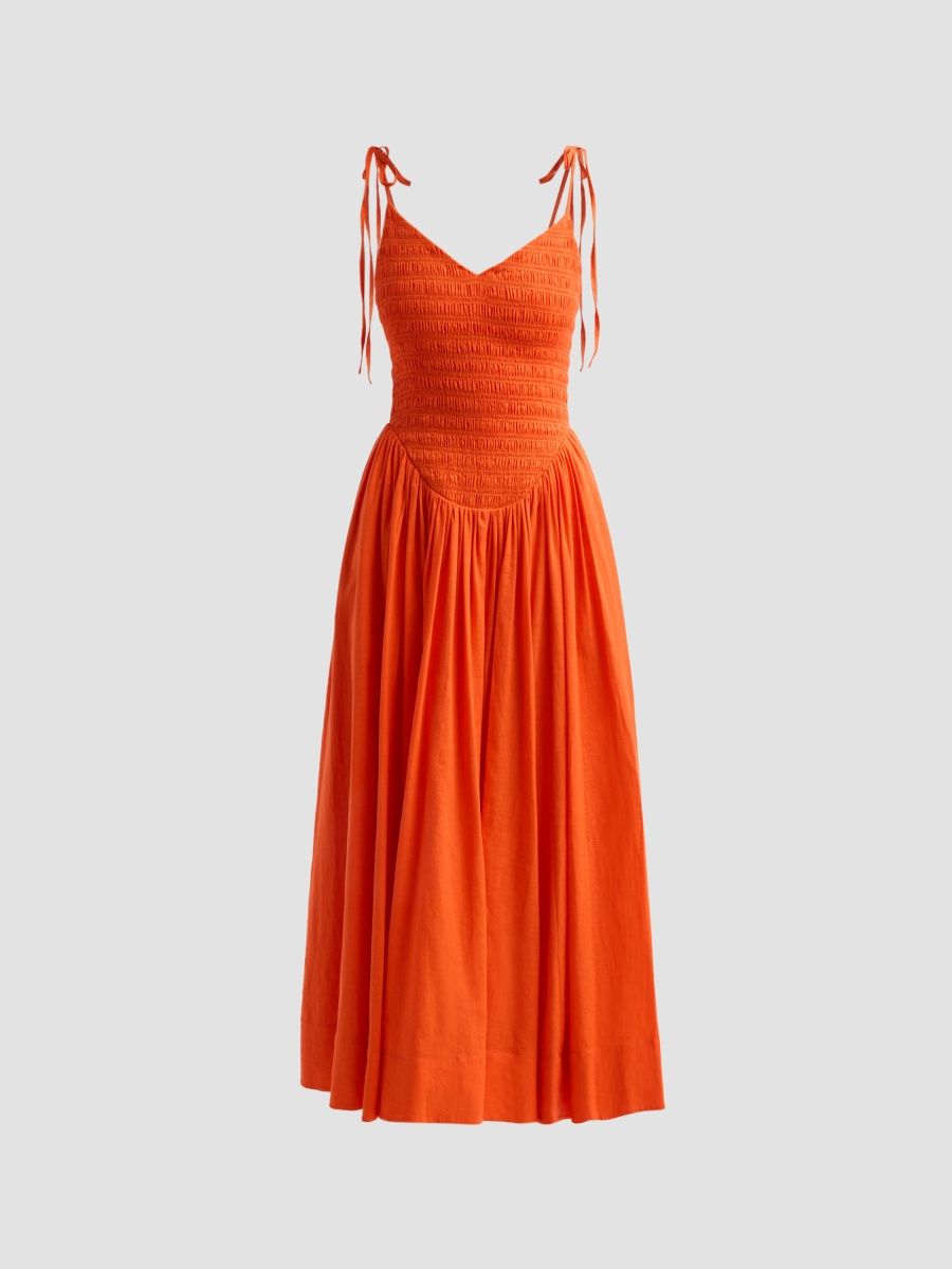Toccin Women's Amaya Smocked Midi Dress - Flame - Size XL