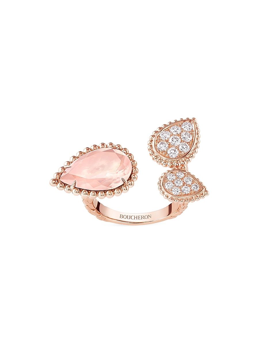Women's Serpent Bohème 18K Rose Gold, Pink Quartz & 0.49 TCW Diamond Cuff Ring - Rose Gold - Size 6.75