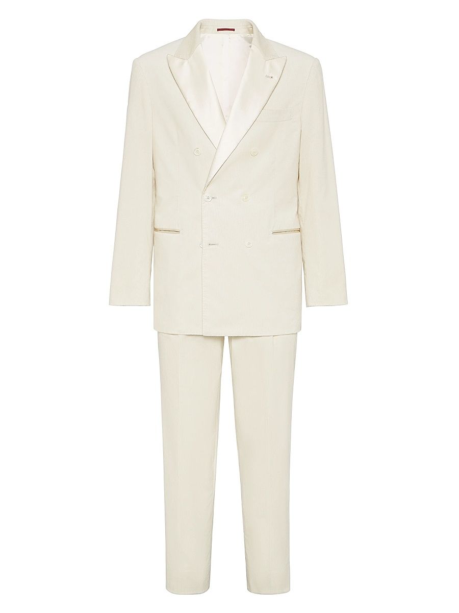 Men's Cotton Corduroy Tuxedo with One and a Half Breasted Peak Lapel Jacket and Trousers - Panama - Size 42