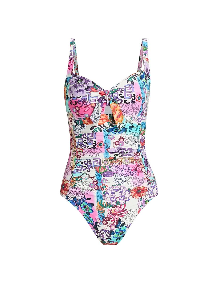 Women's Roseum Ruched Floral One-Piece Swimsuit - Roseum - Size Large