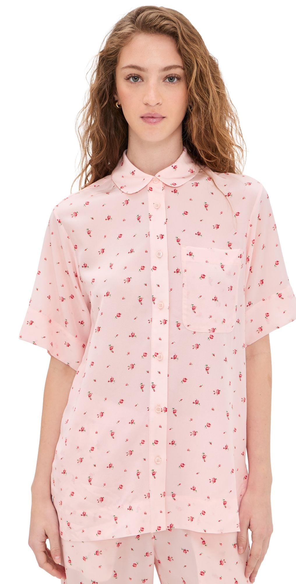 Lee Mathews Prim Short Sleeve Silk Shirt Blush 0