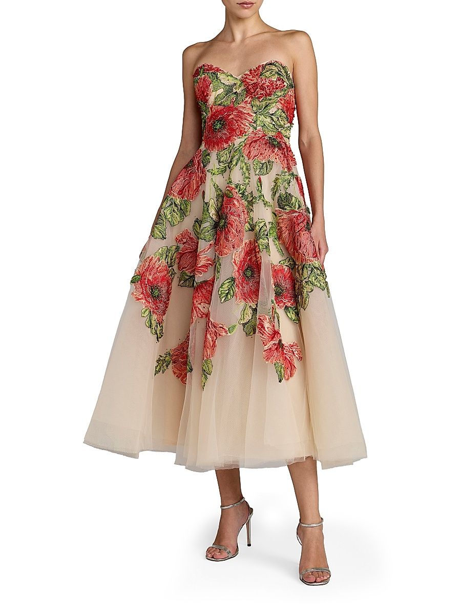 Women's Floral-Embroidered A-Line Cocktail Dress - Beige Multi - Size 14