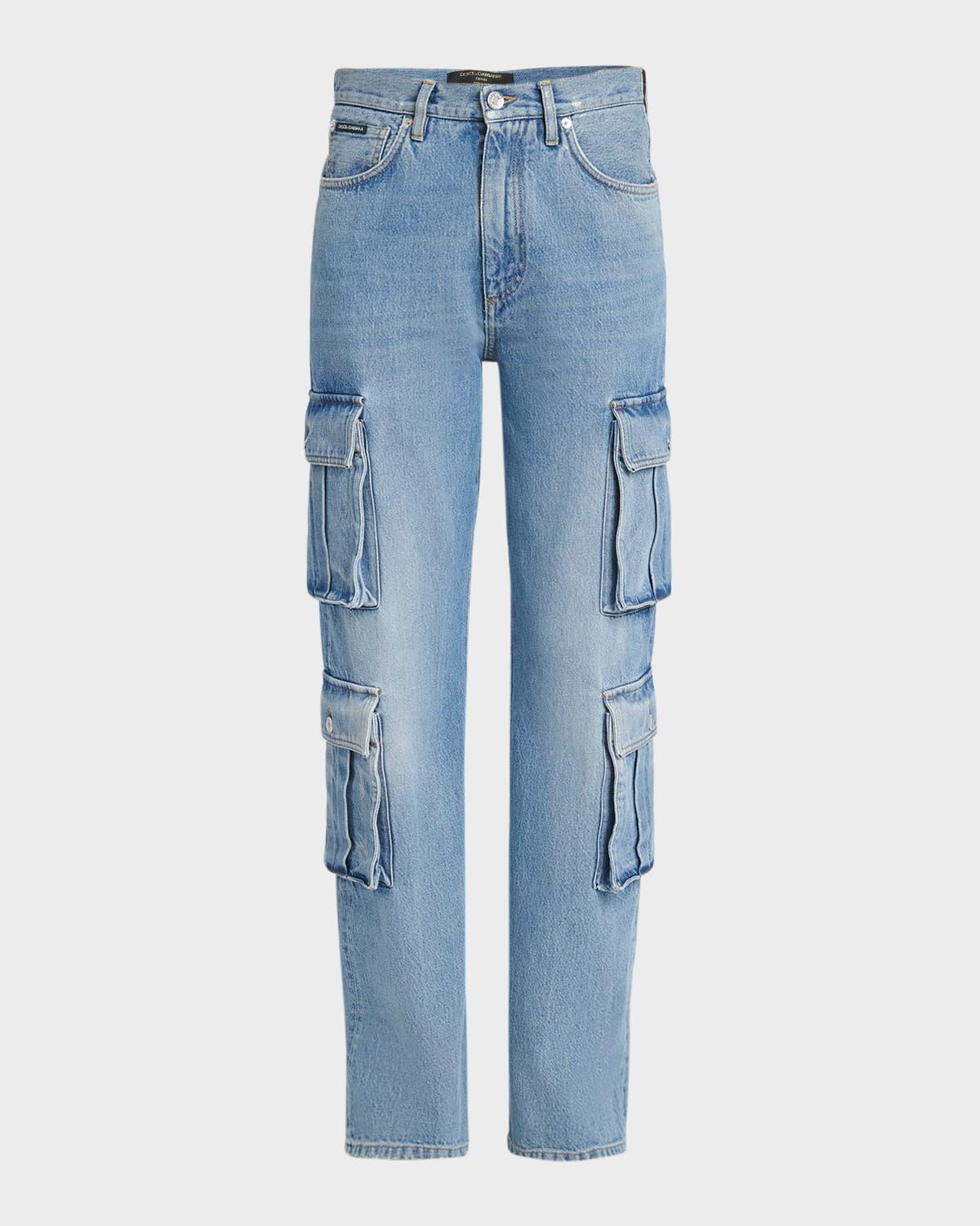 Straight-Leg Denim Cargo Pants