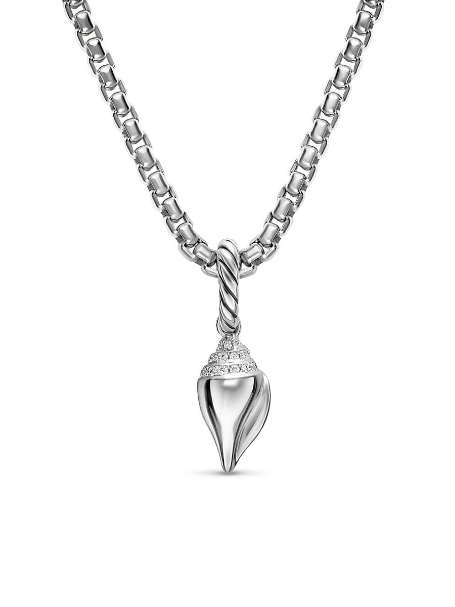 Women's Petite Pavé Shell Amulet in Sterling Silver with Diamonds, 15MM - Diamond