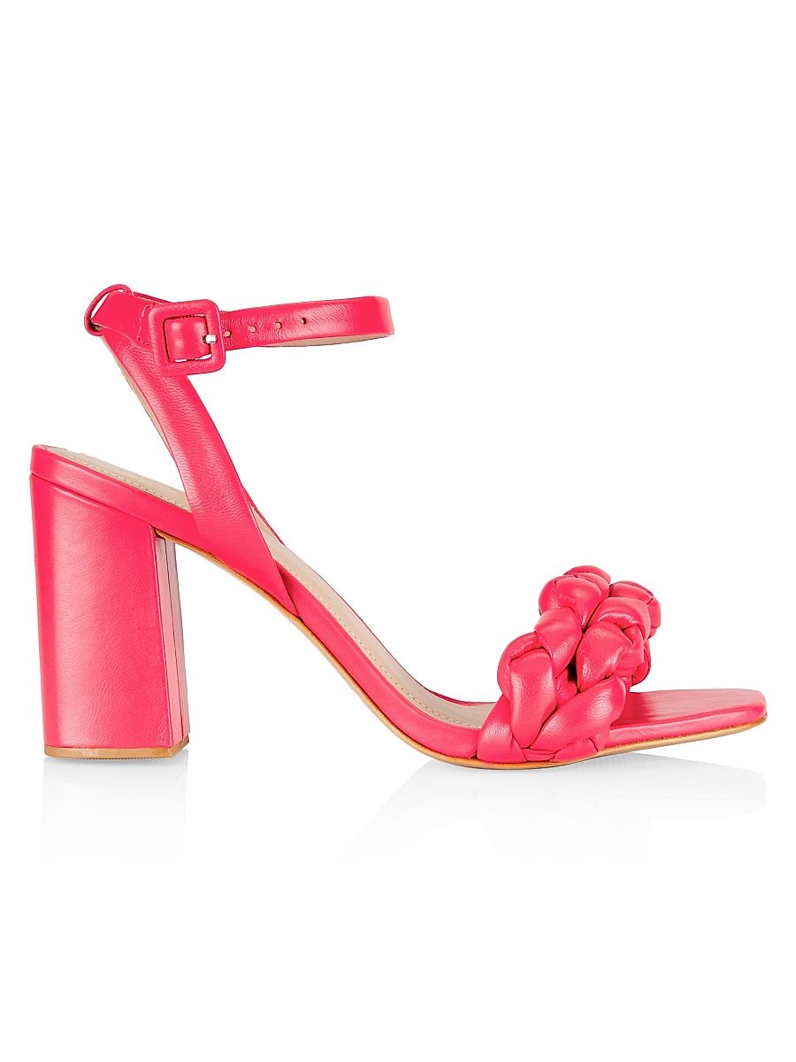 Women's COLLECTION Braided Leather Block-Heel Sandals - Magenta - Size 9.5