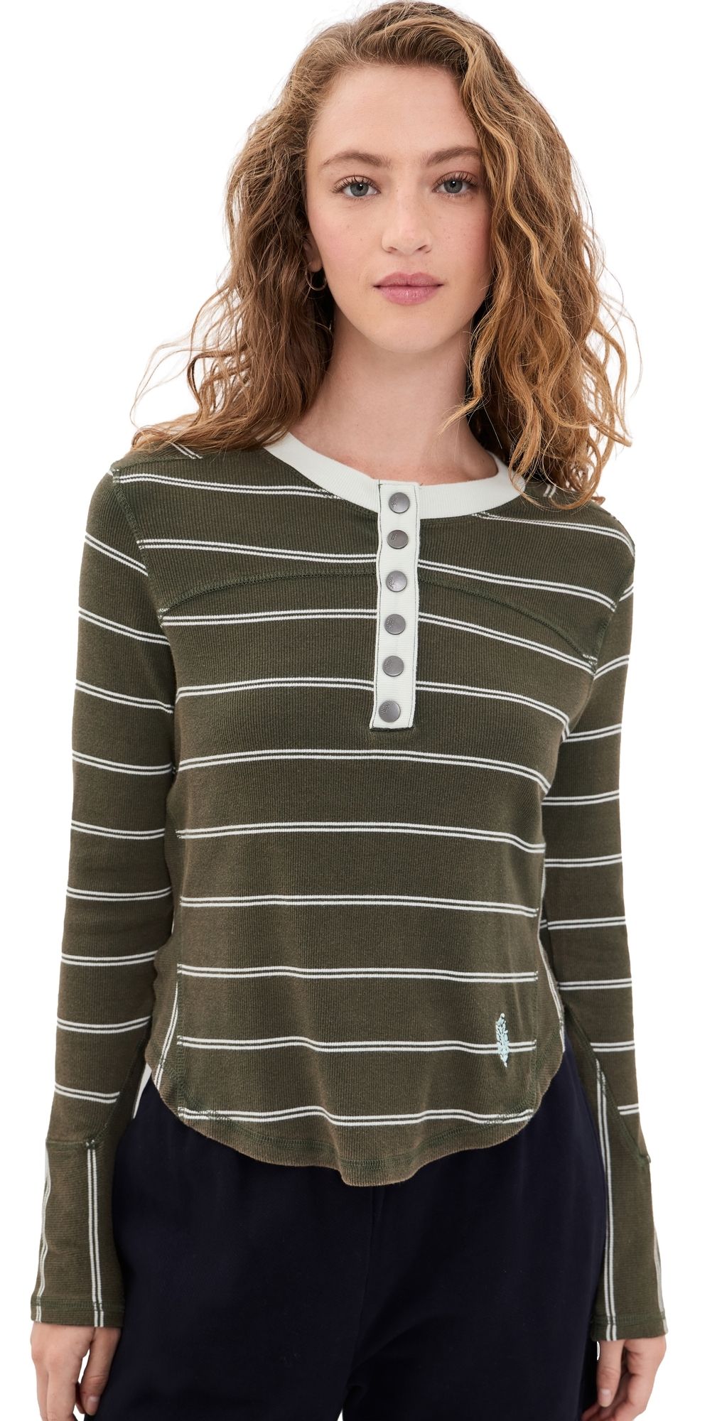 FP Movement Cool Down Crew Stripe Henley Ivy Combo S