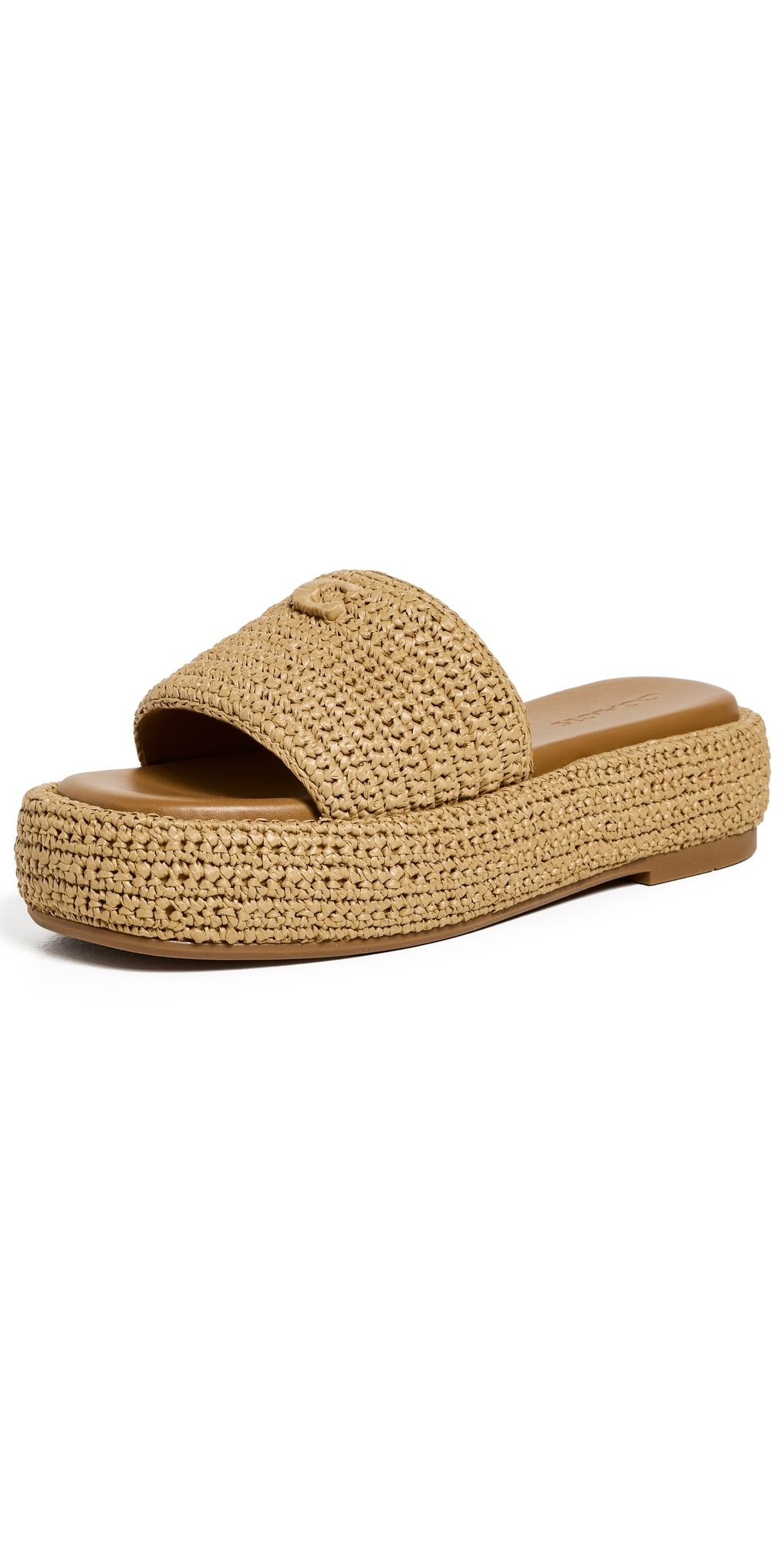 Coach Sculpted C Platform Slides Natural Raffia 10