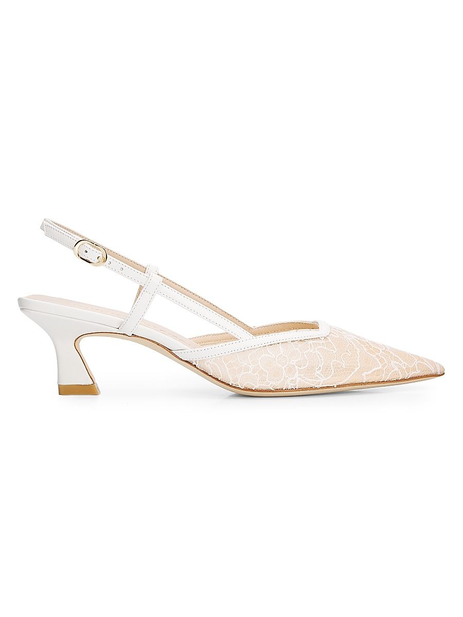 Women's Vinnie 50MM Floral Lace Slingback Pumps - Bianco - Size 9.5