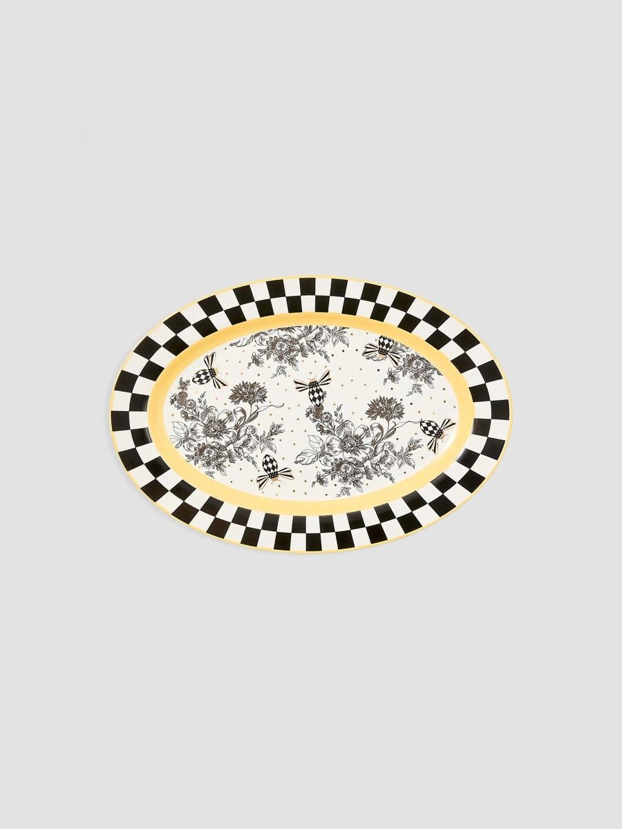 MacKenzie-Childs Bee Toile Ceramic Oval Plate