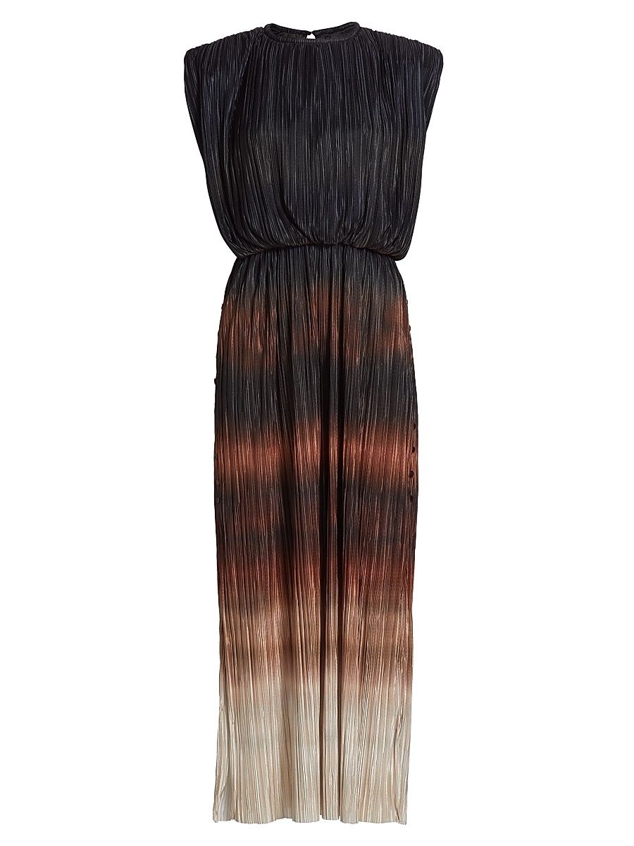 Women's Calista Ombré Plissé Sleeveless Maxi Dress - Brown Print - Size XS