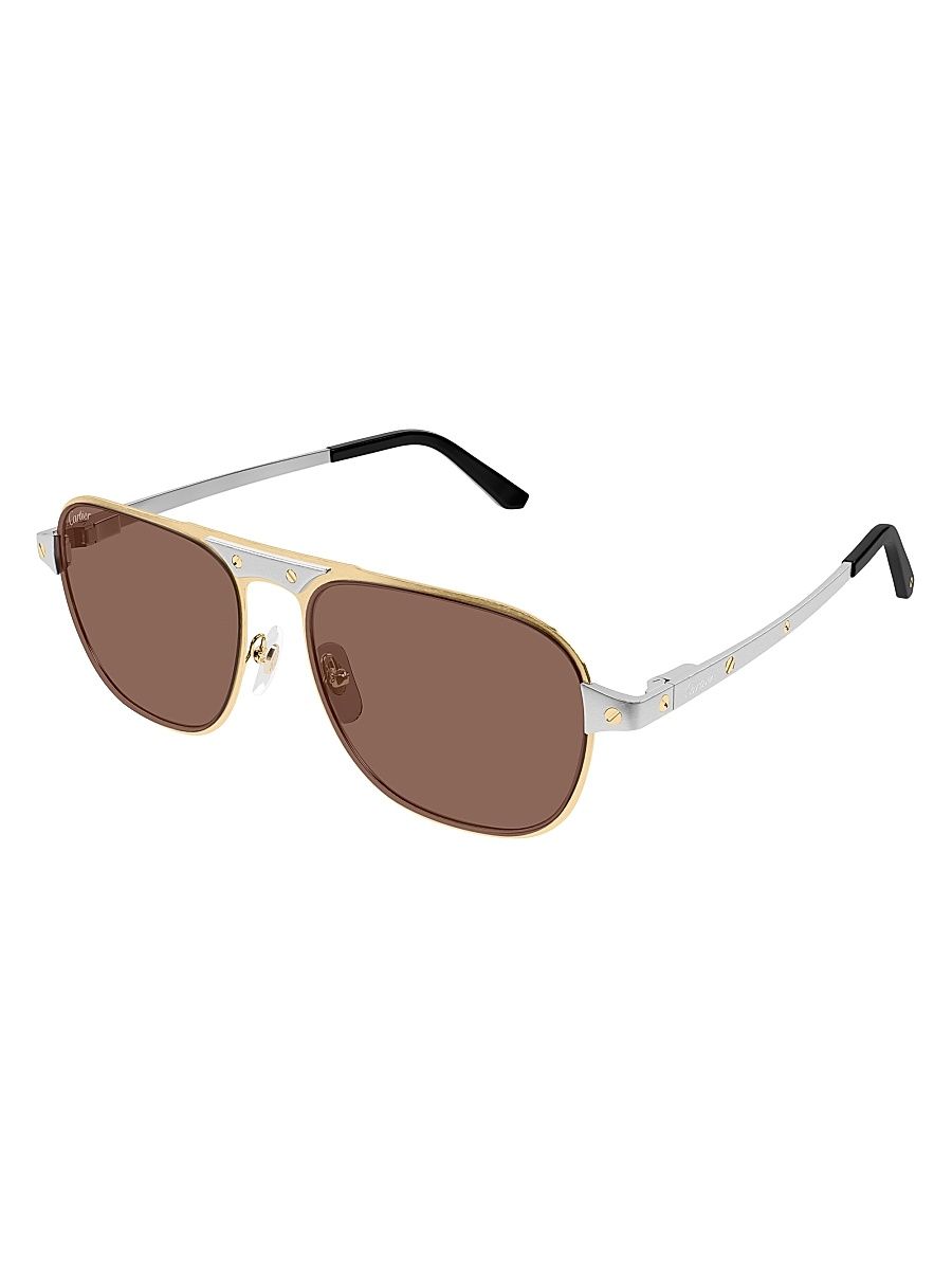 Men's Santos Evolution 58MM Navigator Sunglasses - Silver Gold Brown