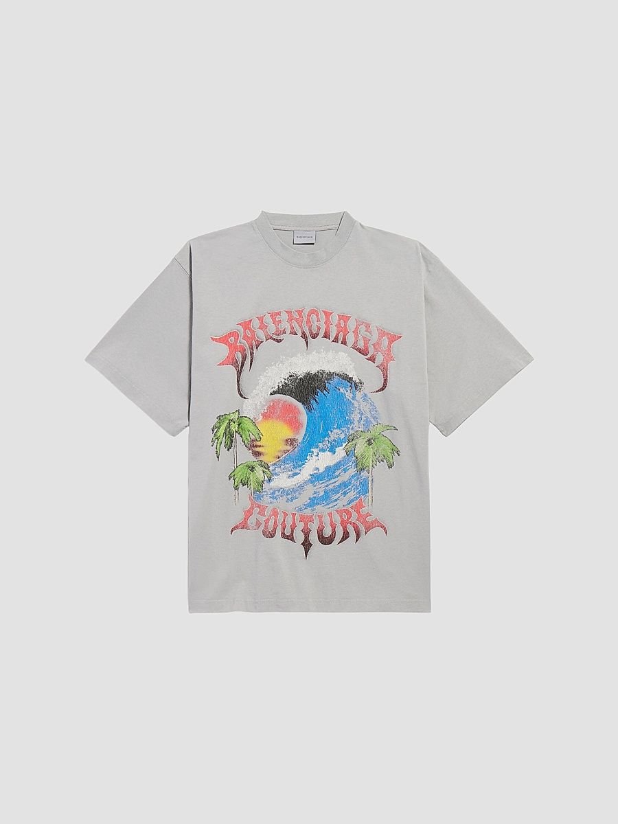 Balenciaga Men's Vintage Surfer Oversized T-Shirt - Grey - Size XL