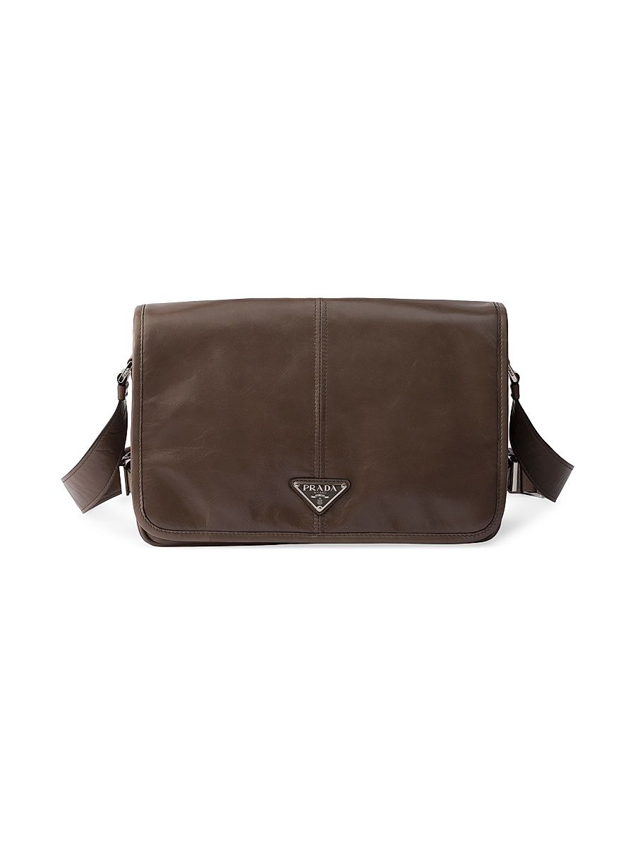 Men's Leather Shoulder Bag - Medium Brown
