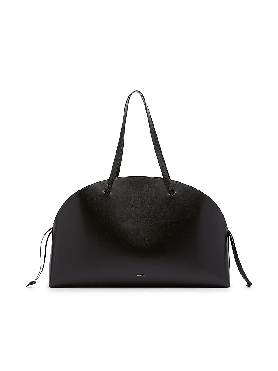 Women's Curve Leather Drawstring Shoulder Bag - Black