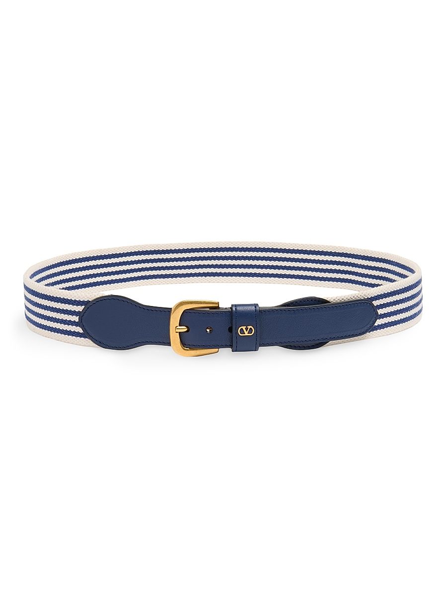 Men's VLogo Signature Belt in Ribbon and Calfskin 35MM - White Blue - Size 44
