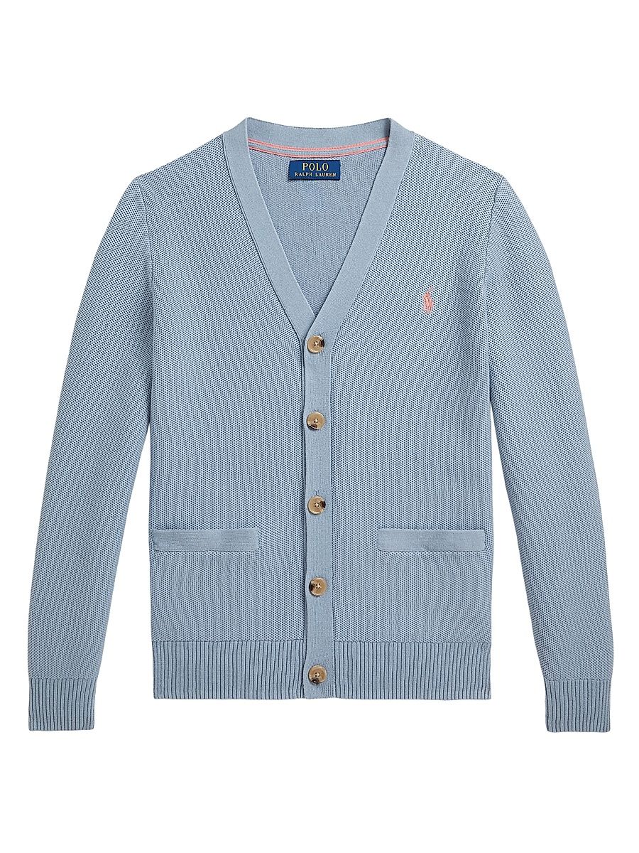 Little Boy's & Boy's Mesh Cotton V-Neck Cardigan - Vessel Blue - Size 18