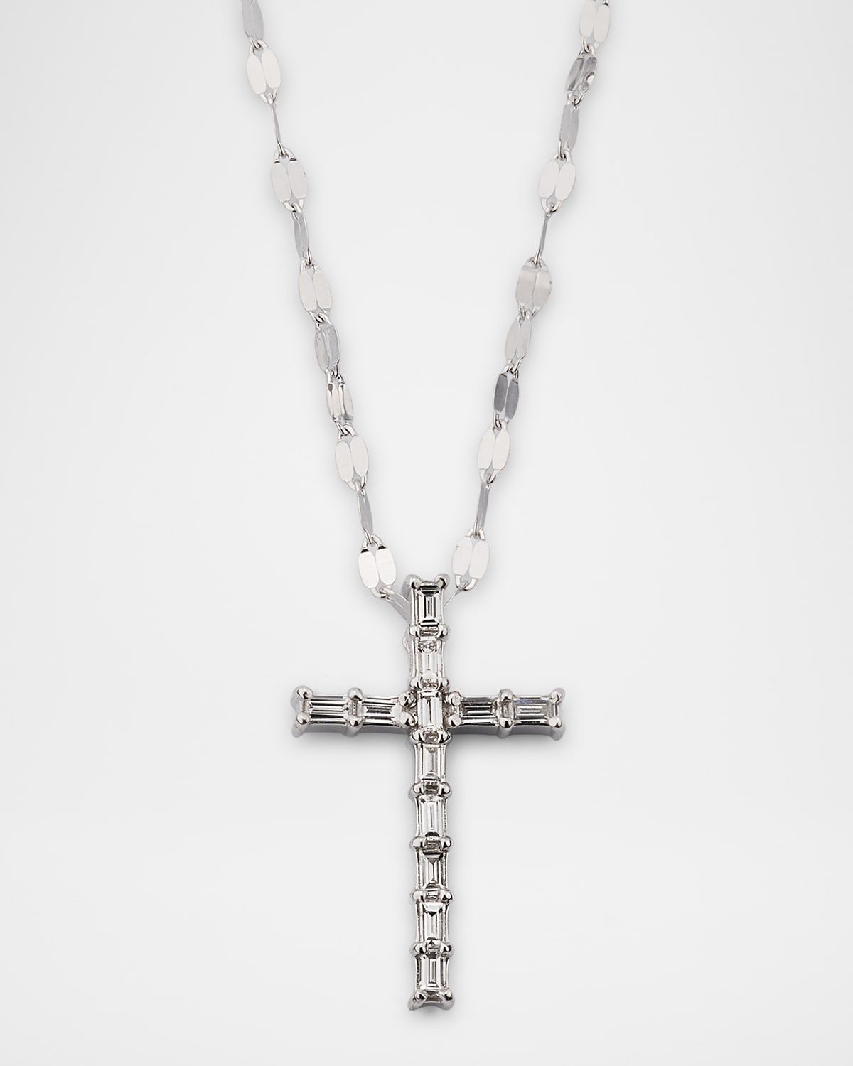 14K Gold Baguette Everyday Cross Pendant Necklace with Jump Ring, 16-18"L