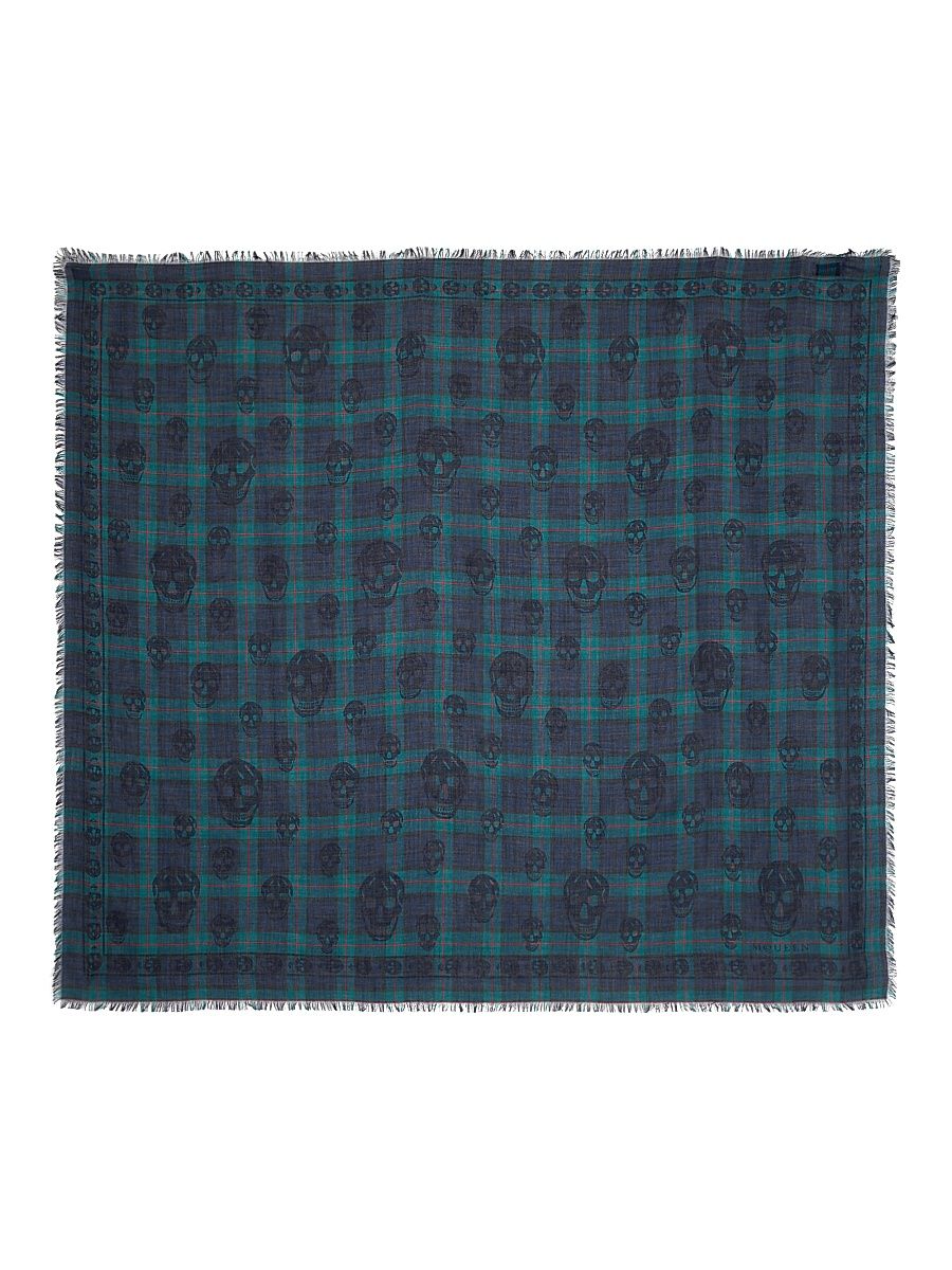 Men's Skull Plaid Cotton Scarf - Navy