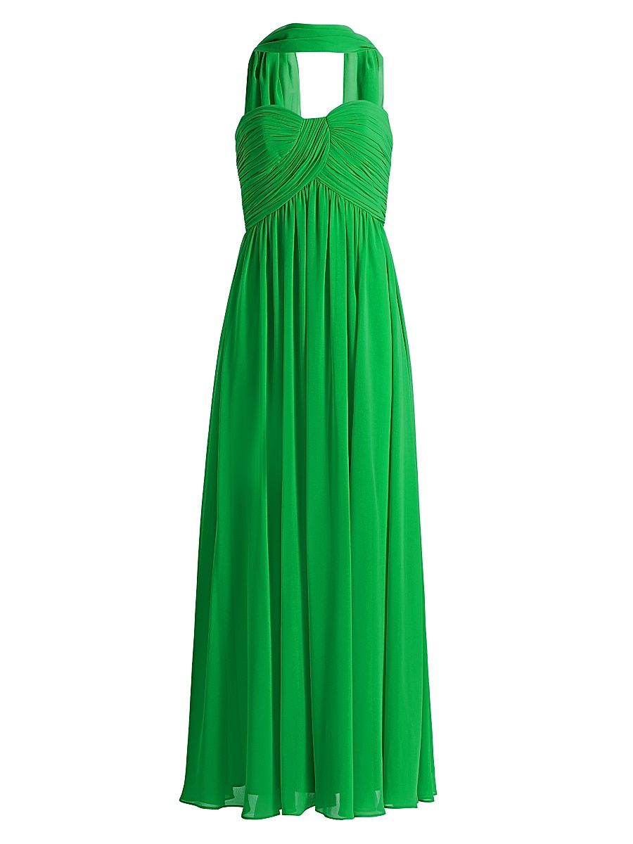 Women's Gathered Strapless Scarf-Neck Gown - Emerald - Size 4